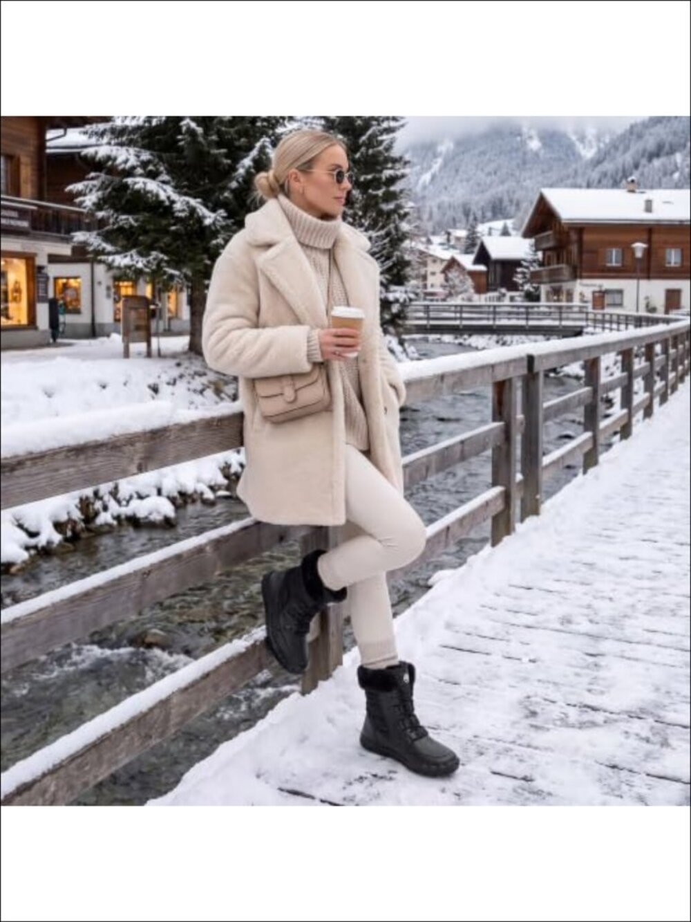 Women's Waterproof Mid Calf Snow Boots Faux Leather Lace-Up Winter Boots - Picture 2 of 6